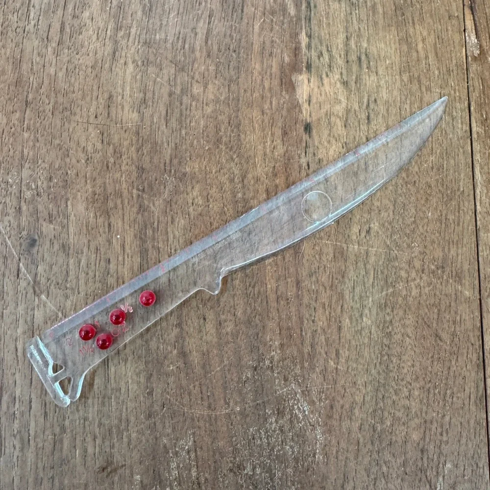 Vintage Hong Kong Novelty Clear‎ Red Plastic Ruler Multipurpose Knife